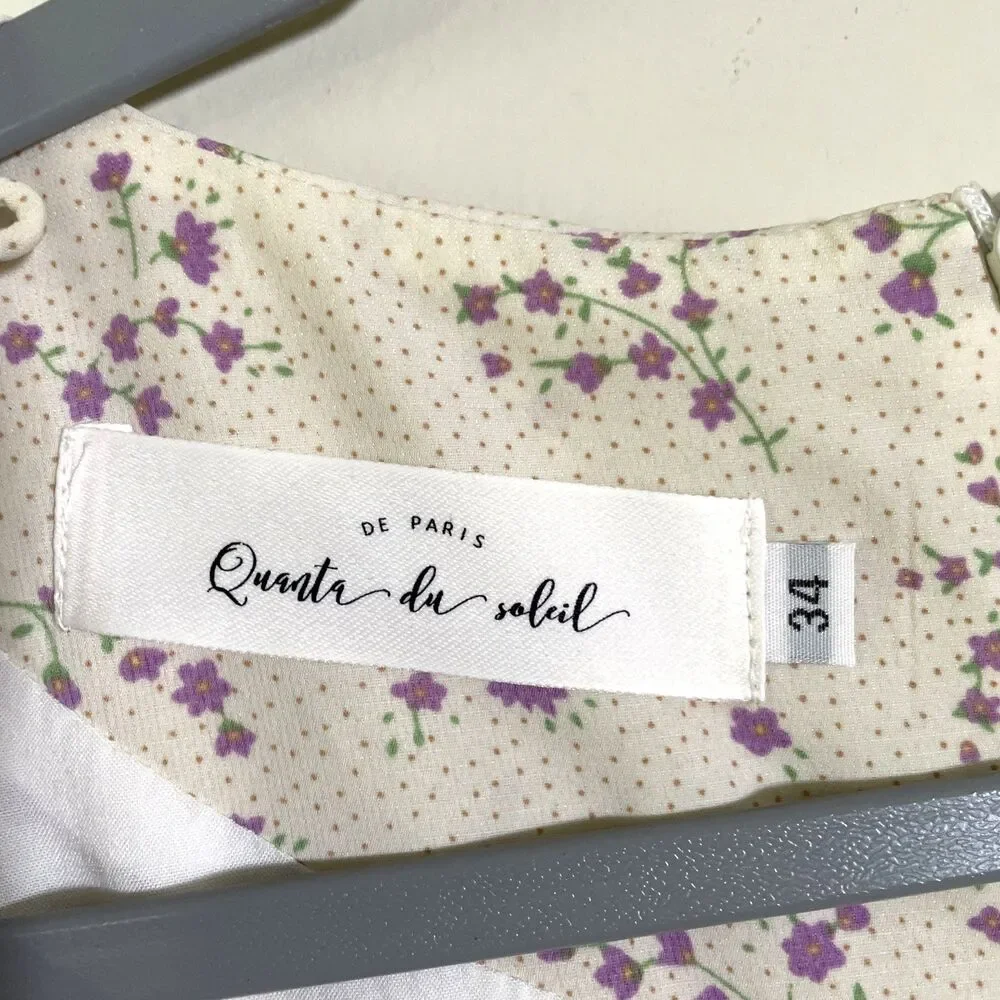 Quanta Du Soleil De Paris Women’s Monique Cream Floral Dress Size 34 XS Coquette